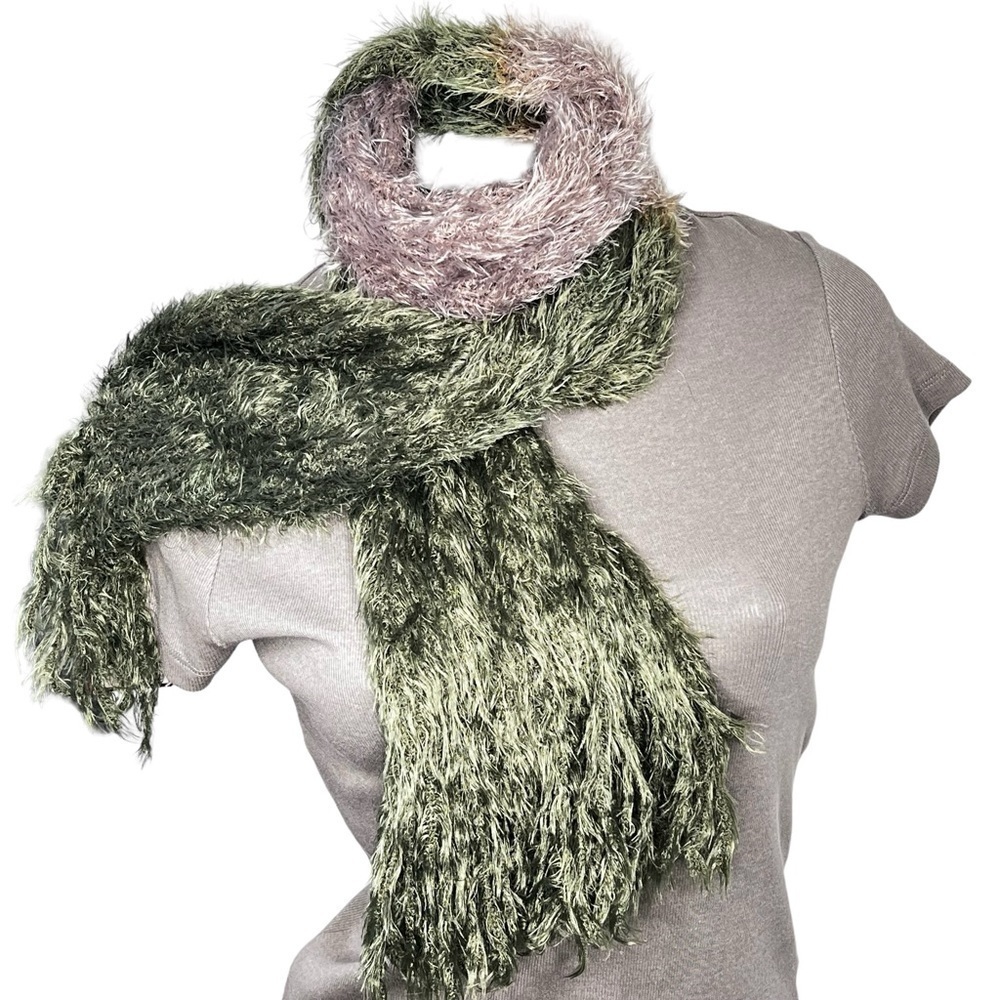 NWT NOELLE Fuzzy Green Brown Infinity Straight Scarf